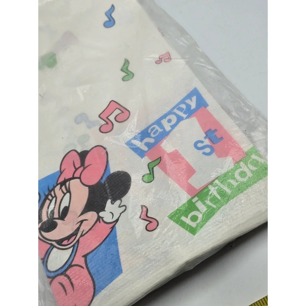 Vintage 90s Disney Paper Table Cover White Baby Mickey Minnie Mouse 1st Birthday